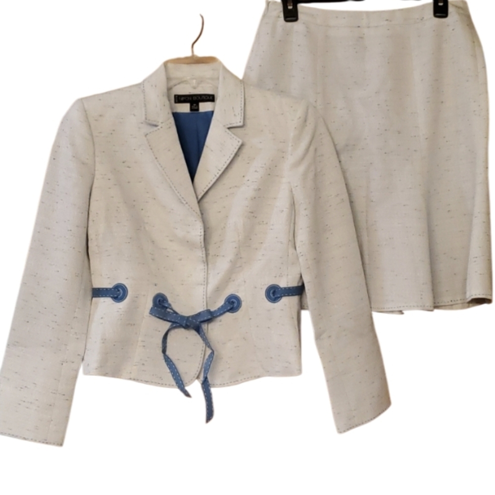 Nipon Boutique Turquoise Tweed Two‎ Piece Suit Size 8P